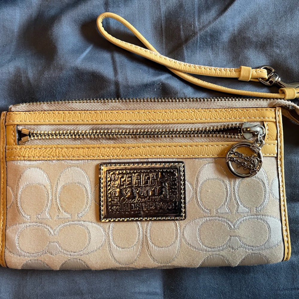 Coach Dual-Tone Yellow and Tan Wristlet